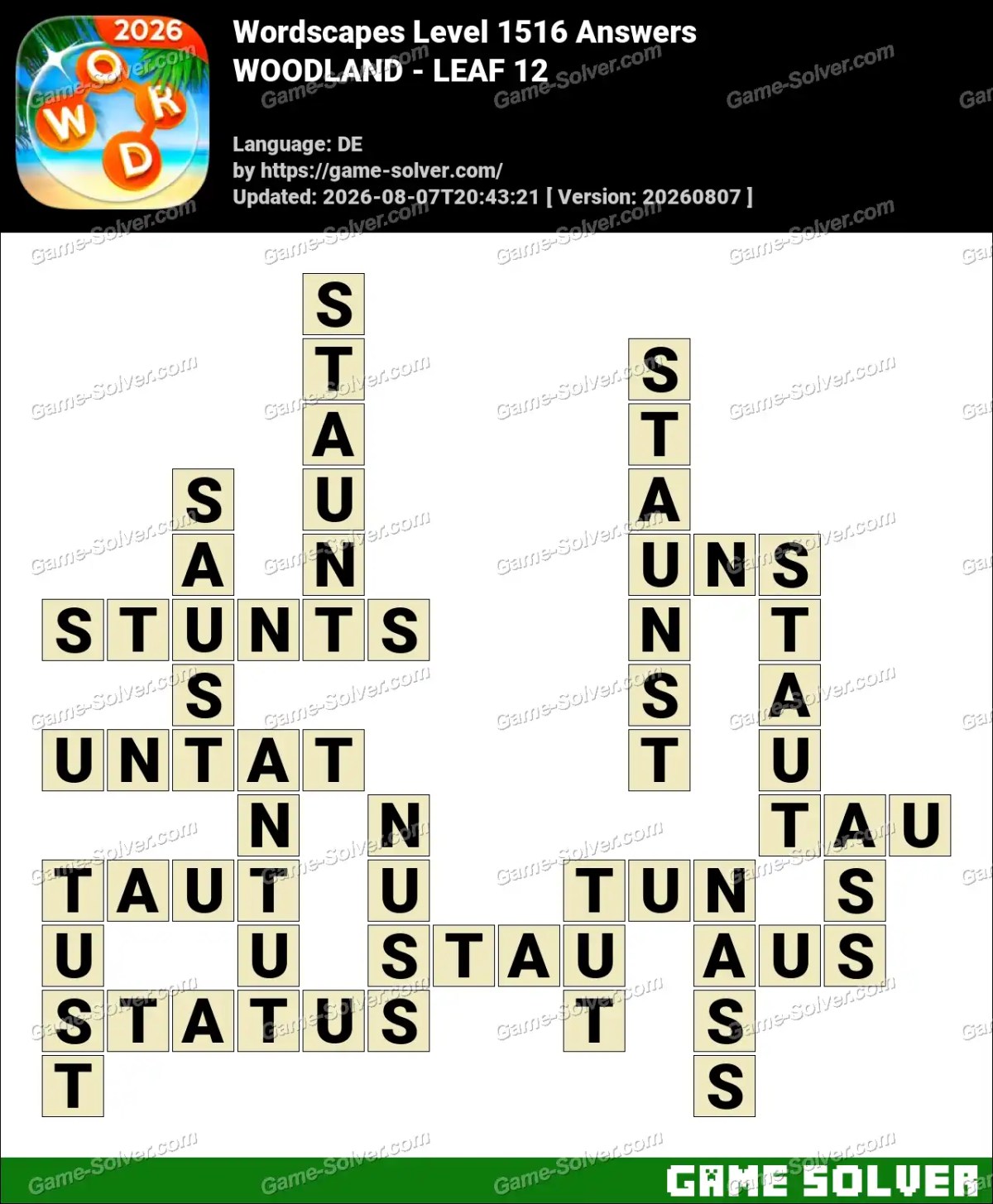 Wordscapes Deutsche Level 1516 Answers — WOODLAND - LEAF 12