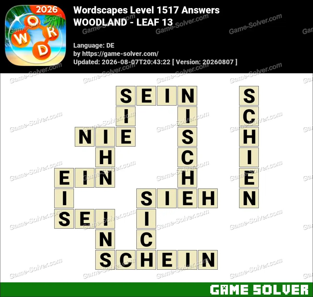 Wordscapes Deutsche Level 1517 Answers — WOODLAND - LEAF 13