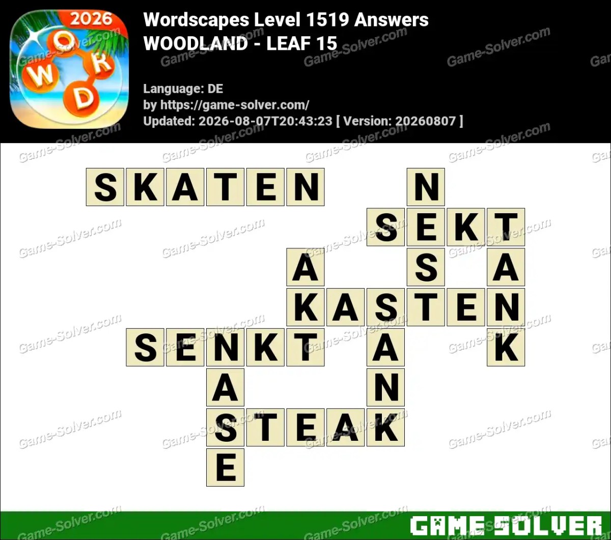 Wordscapes Deutsche Level 1519 Answers — WOODLAND - LEAF 15