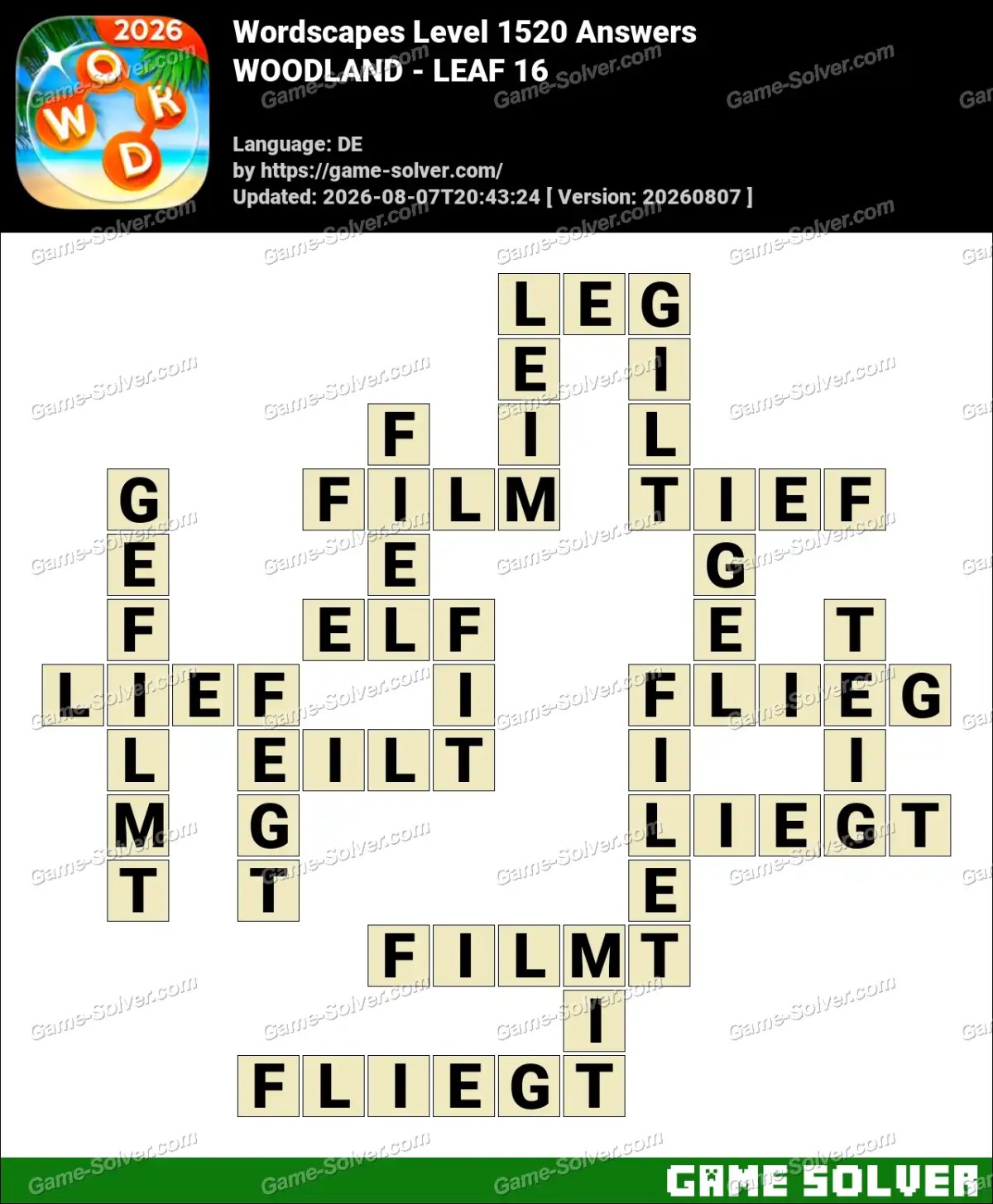 Wordscapes Deutsche Level 1520 Answers — WOODLAND - LEAF 16