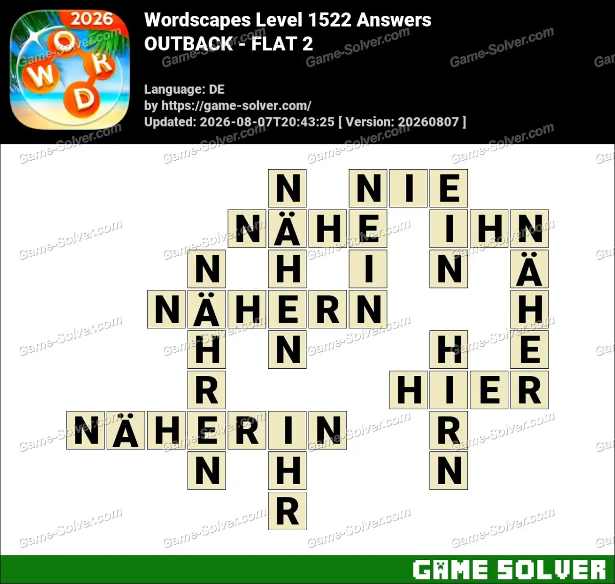 Wordscapes Deutsche Level 1522 Answers — OUTBACK - FLAT 2