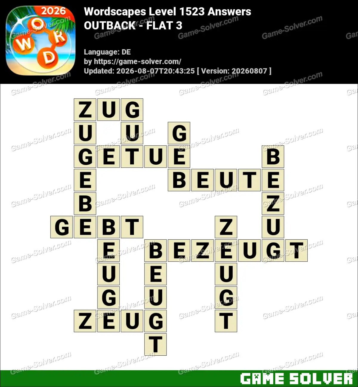Wordscapes Deutsche Level 1523 Answers — OUTBACK - FLAT 3
