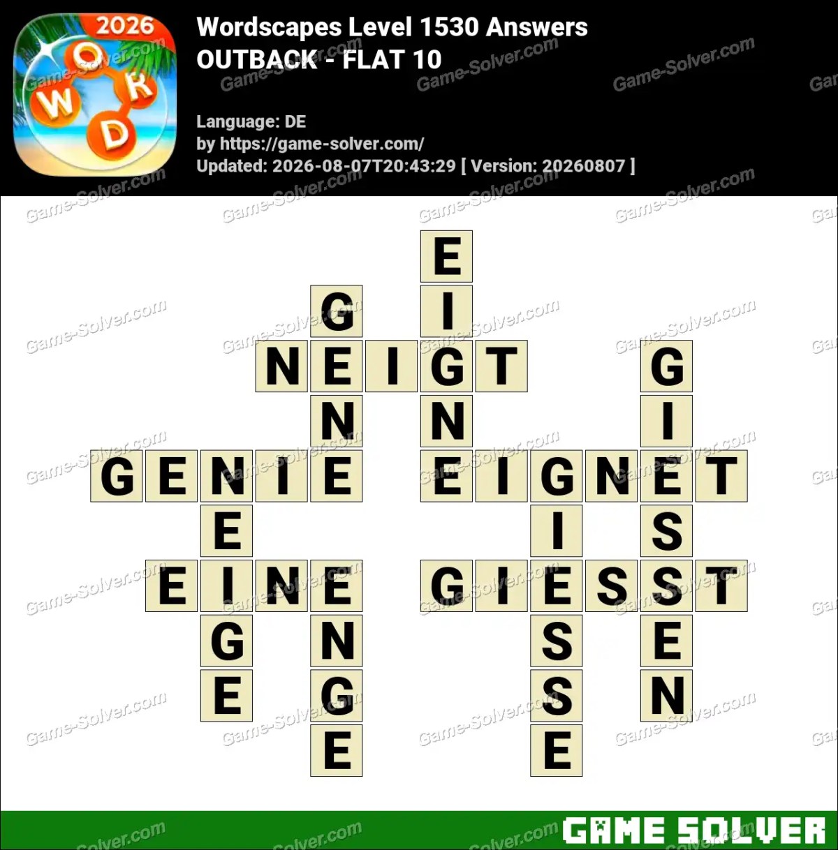 Wordscapes Deutsche Level 1530 Answers — OUTBACK - FLAT 10