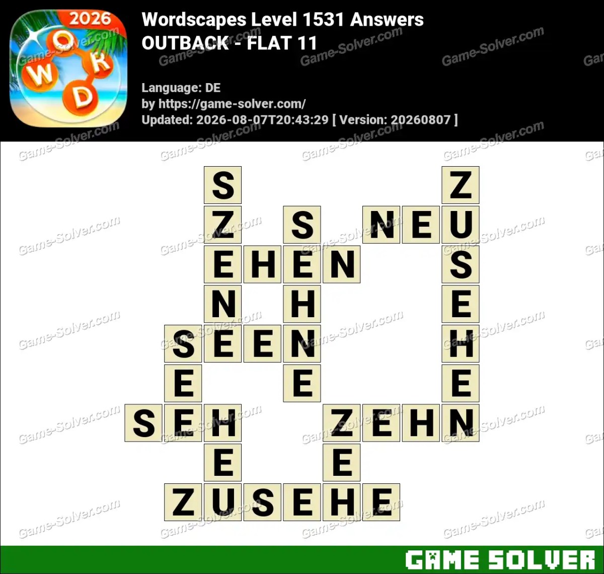 Wordscapes Deutsche Level 1531 Answers — OUTBACK - FLAT 11