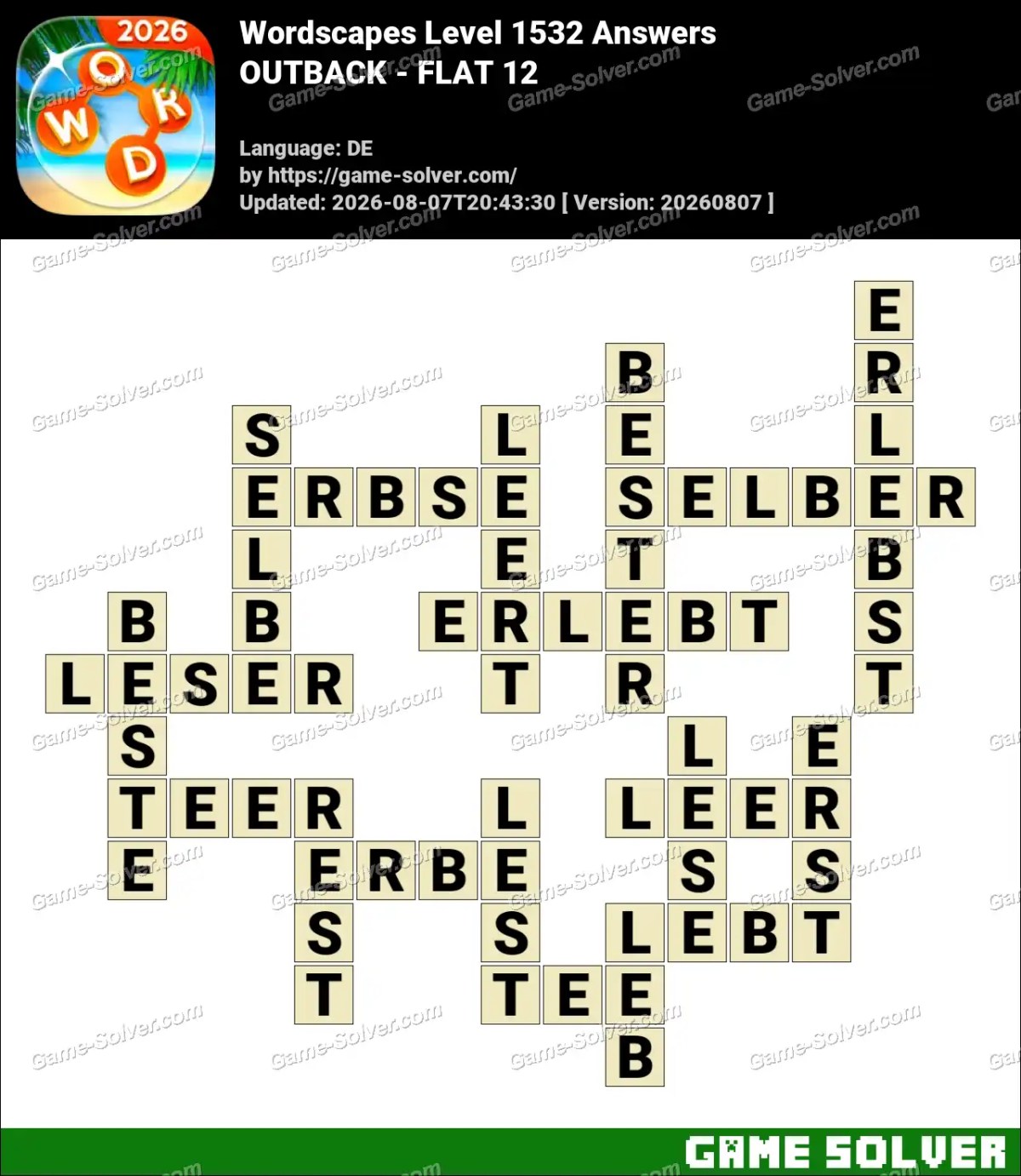 Wordscapes Deutsche Level 1532 Answers — OUTBACK - FLAT 12