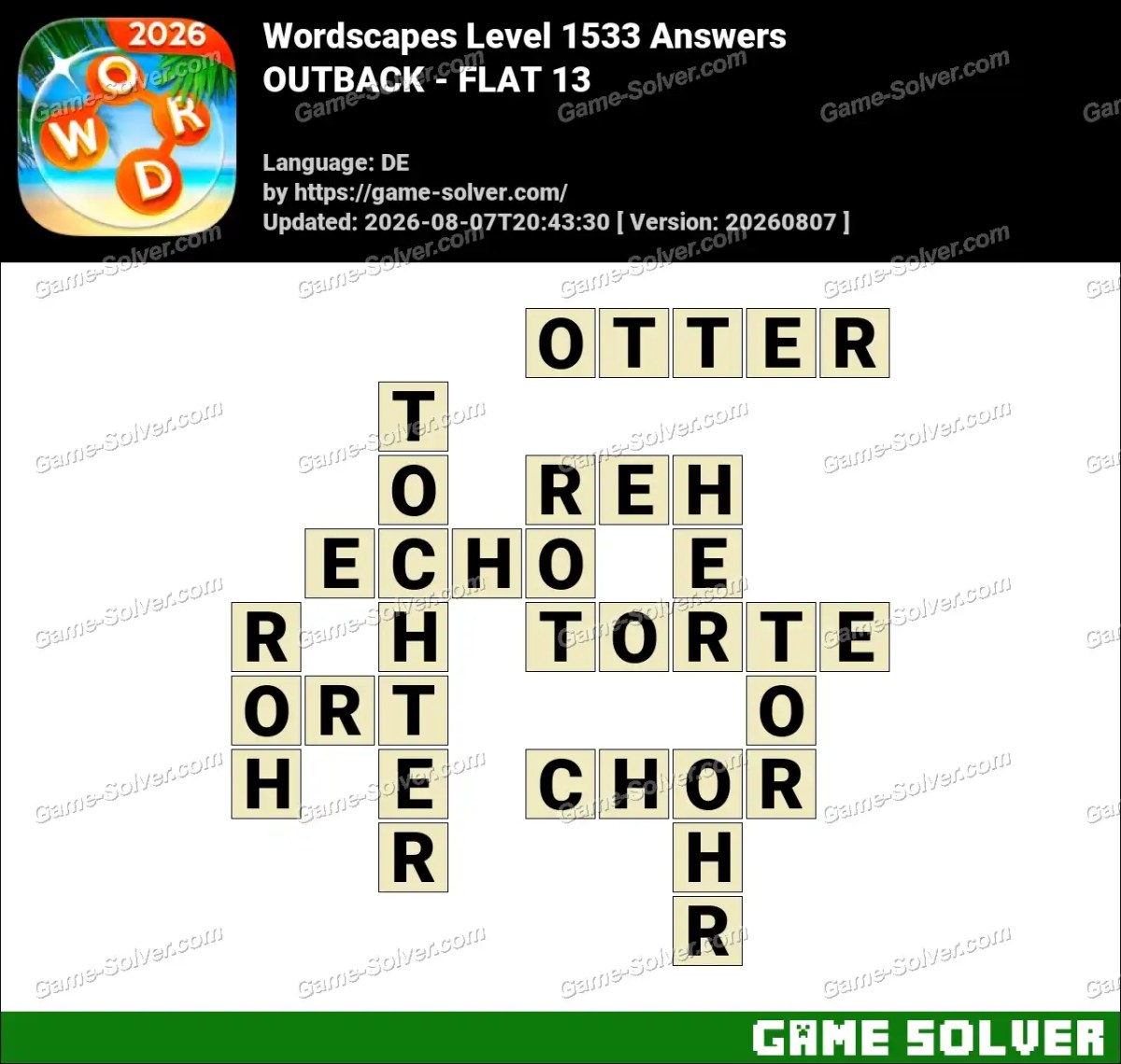 Wordscapes Deutsche Level 1533 Answers — OUTBACK - FLAT 13