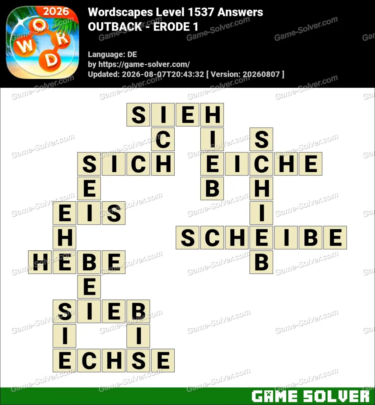 Wordscapes Deutsche Level 1537 Answers — OUTBACK - ERODE 1
