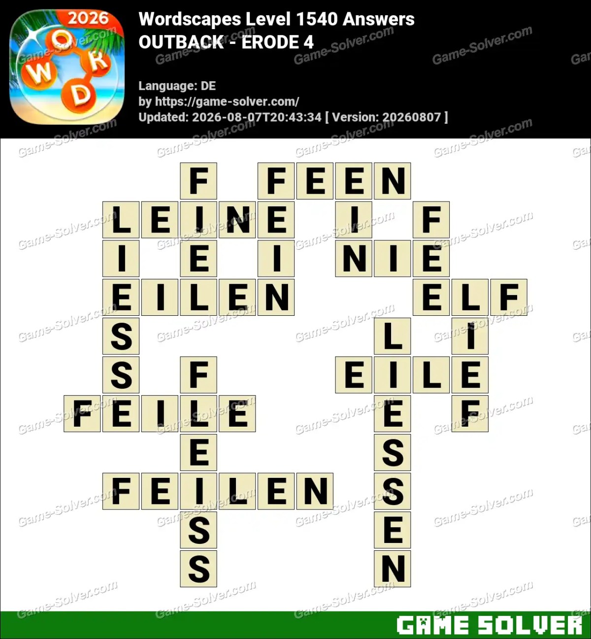 Wordscapes Deutsche Level 1540 Answers — OUTBACK - ERODE 4