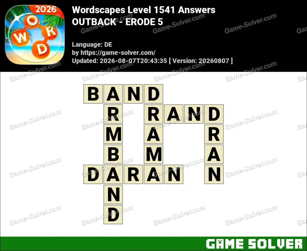 Wordscapes Deutsche Level 1541 Answers — OUTBACK - ERODE 5