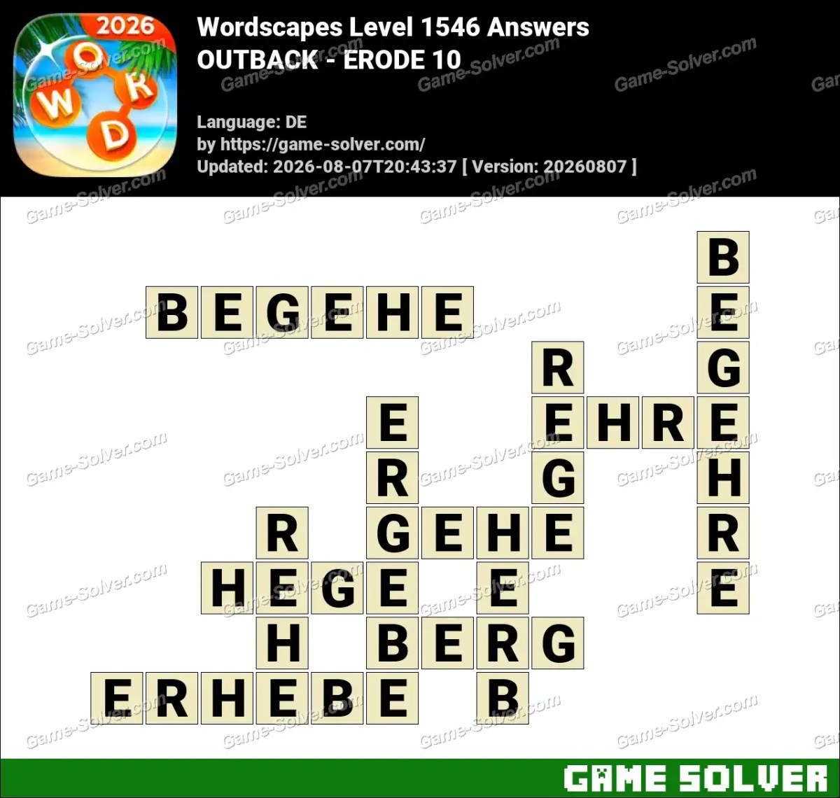 Wordscapes Deutsche Level 1546 Answers — OUTBACK - ERODE 10
