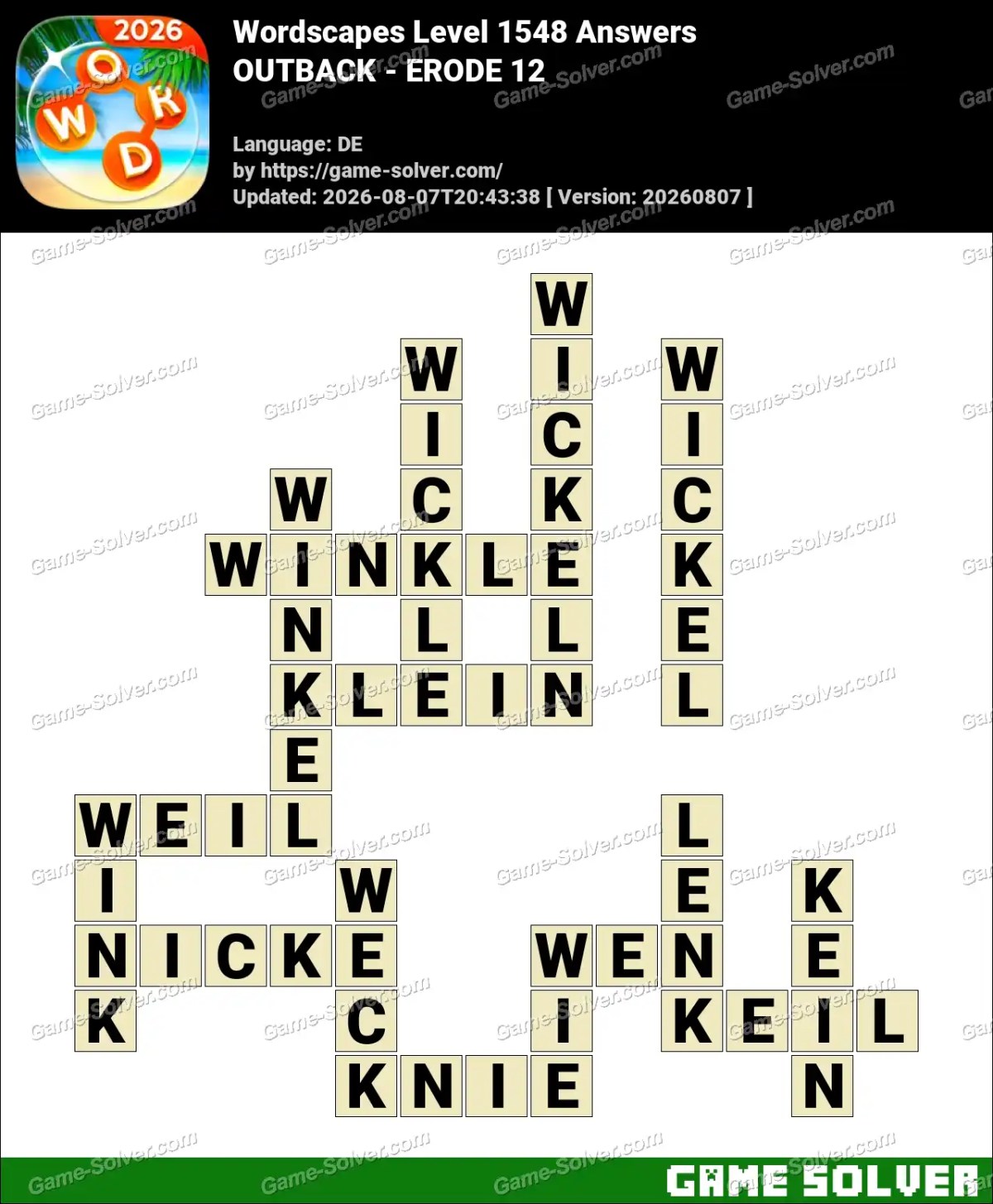 Wordscapes Deutsche Level 1548 Answers — OUTBACK - ERODE 12