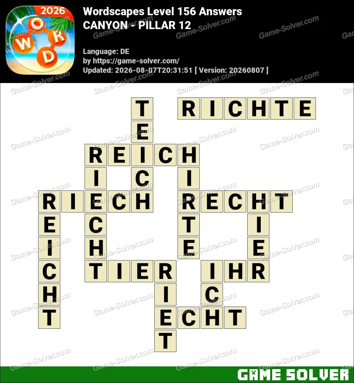Wordscapes Deutsche Level 156 Answers — CANYON - PILLAR 12 Wordscapes Deutsche Level 156 Answers — CANYON - PILLAR 12