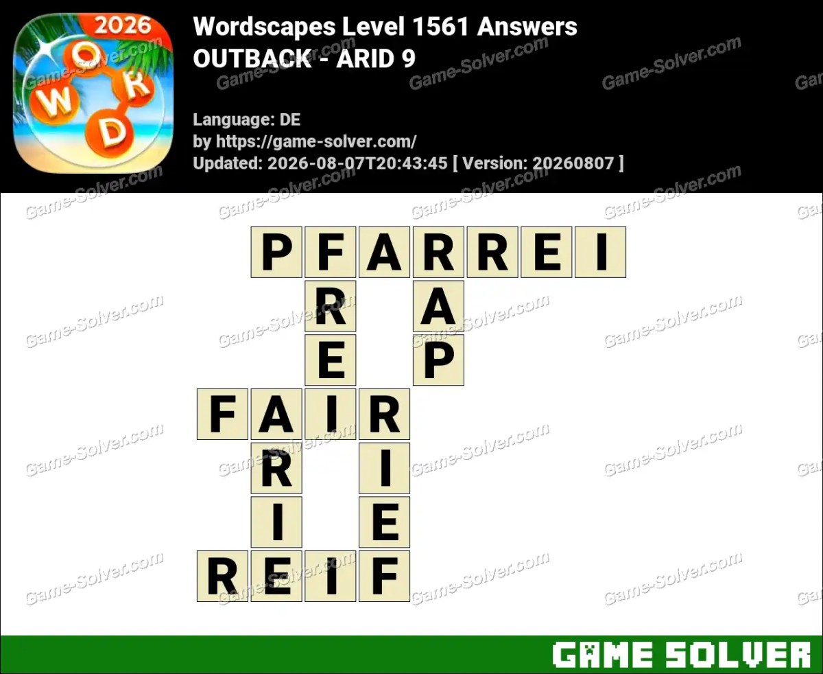 Wordscapes Deutsche Level 1561 Answers — OUTBACK - ARID 9 Wordscapes Deutsche Level 1561 Answers — OUTBACK - ARID 9