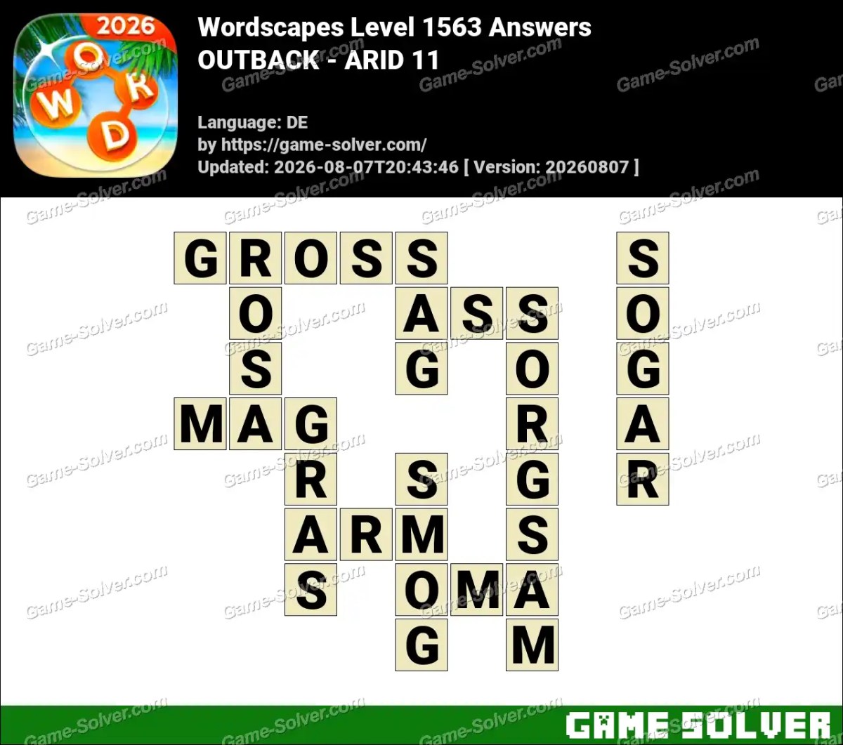 Wordscapes Deutsche Level 1563 Answers — OUTBACK - ARID 11