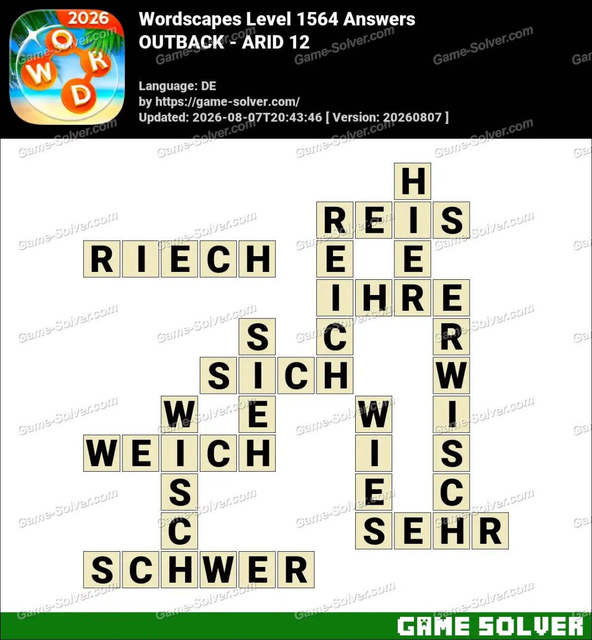 Wordscapes Deutsche Level 1564 Answers — OUTBACK - ARID 12