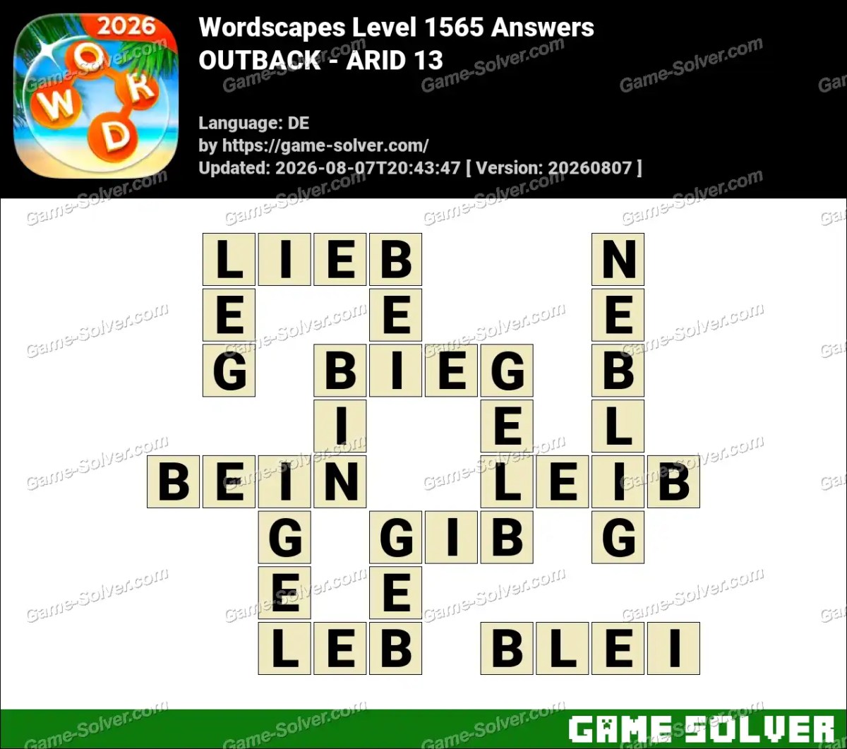 Wordscapes Deutsche Level 1565 Answers — OUTBACK - ARID 13