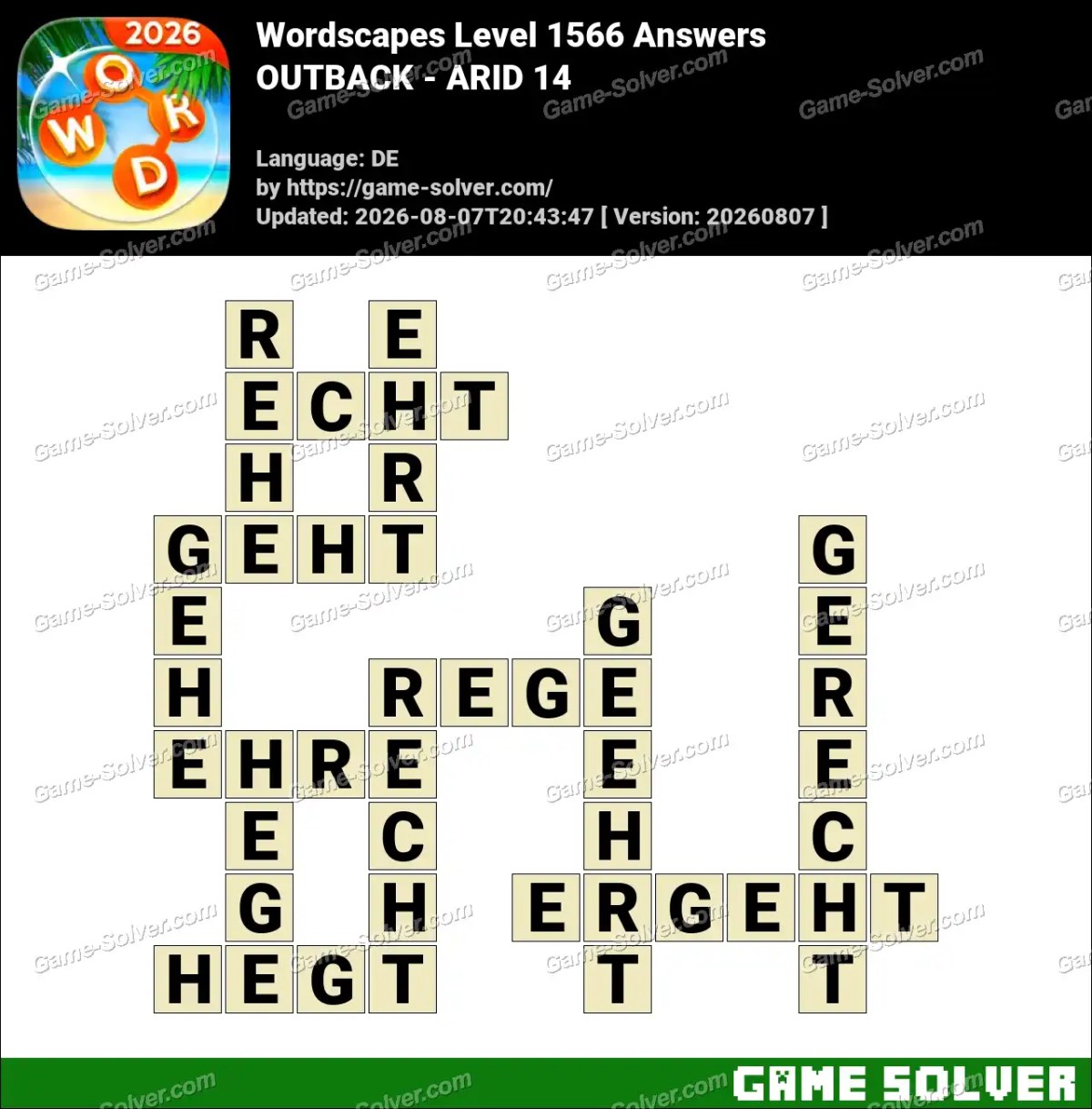 Wordscapes Deutsche Level 1566 Answers — OUTBACK - ARID 14