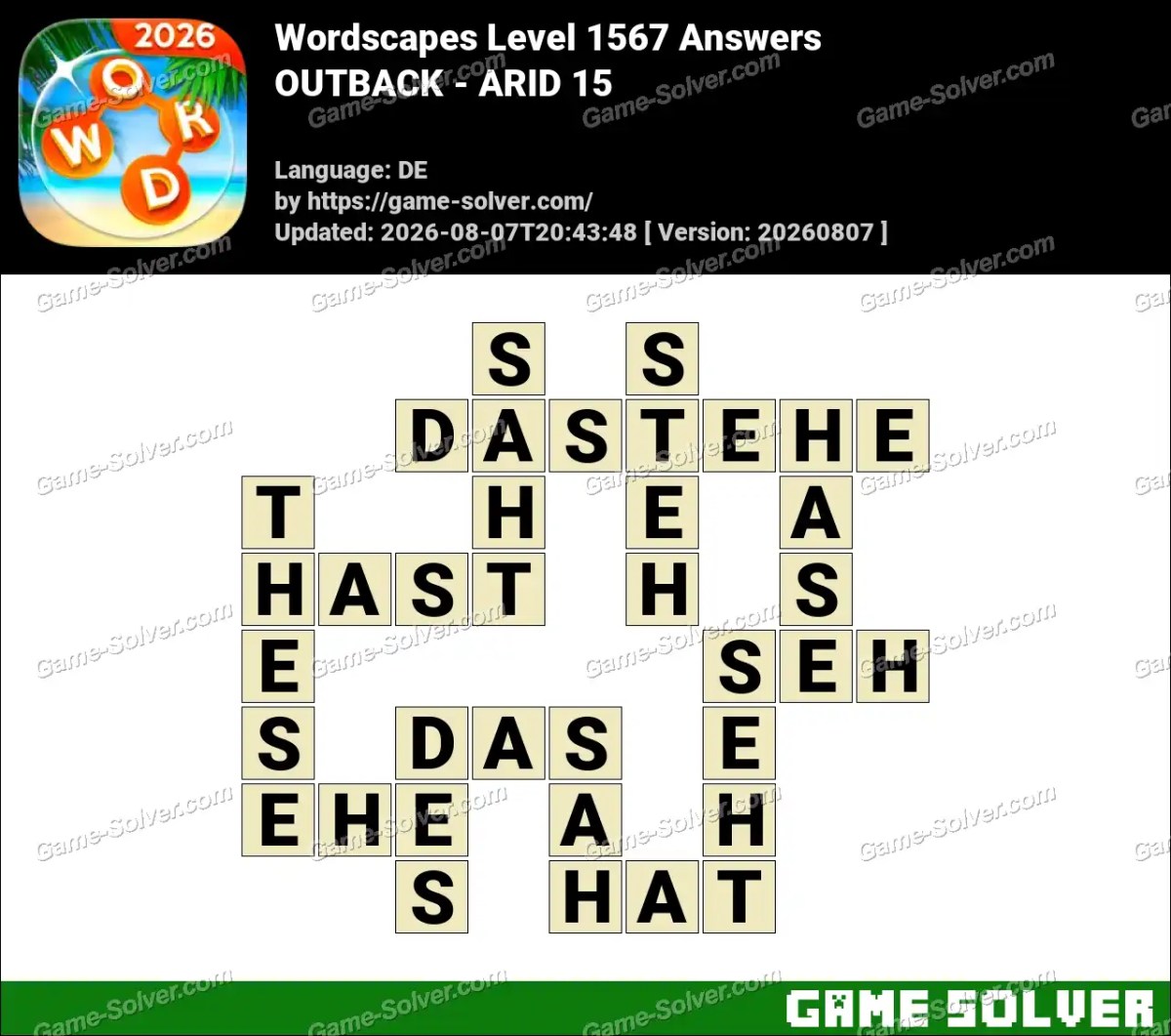 Wordscapes Deutsche Level 1567 Answers — OUTBACK - ARID 15