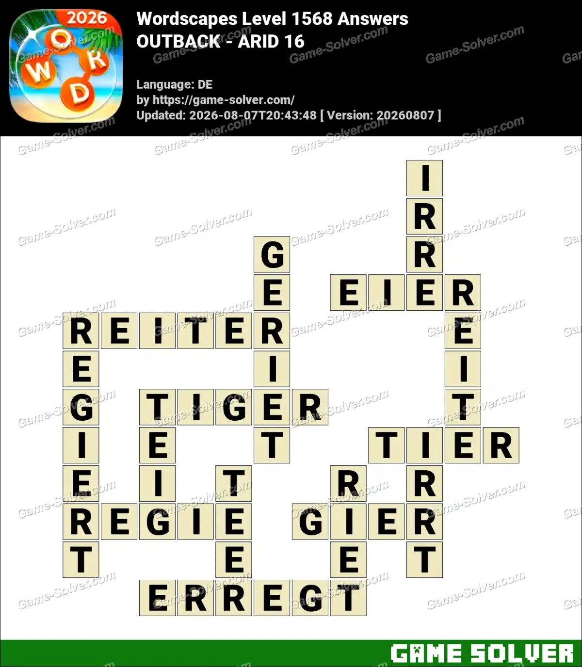 Wordscapes Deutsche Level 1568 Answers — OUTBACK - ARID 16