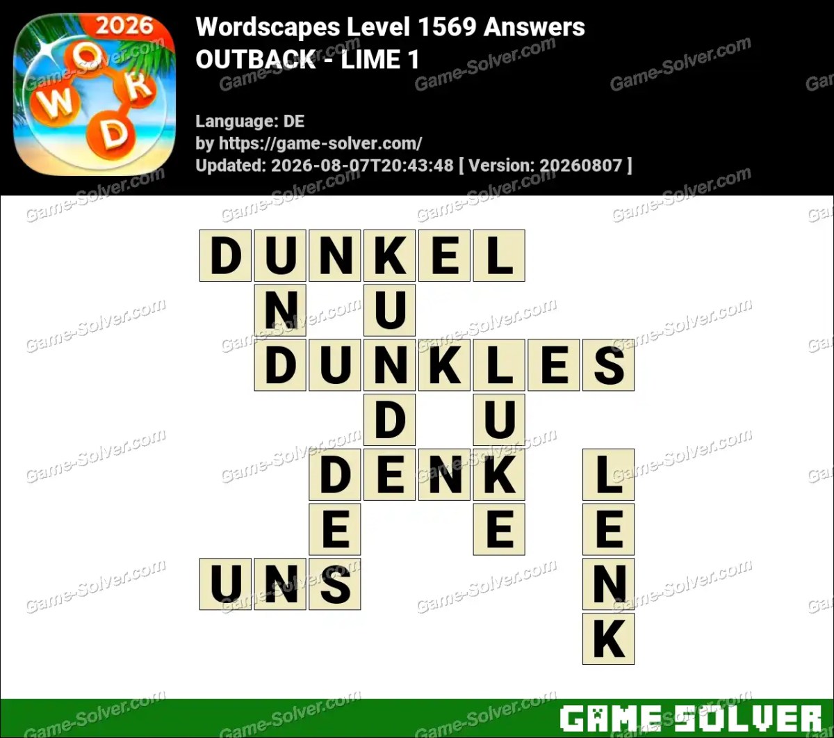 Wordscapes Deutsche Level 1569 Answers — OUTBACK - LIME 1