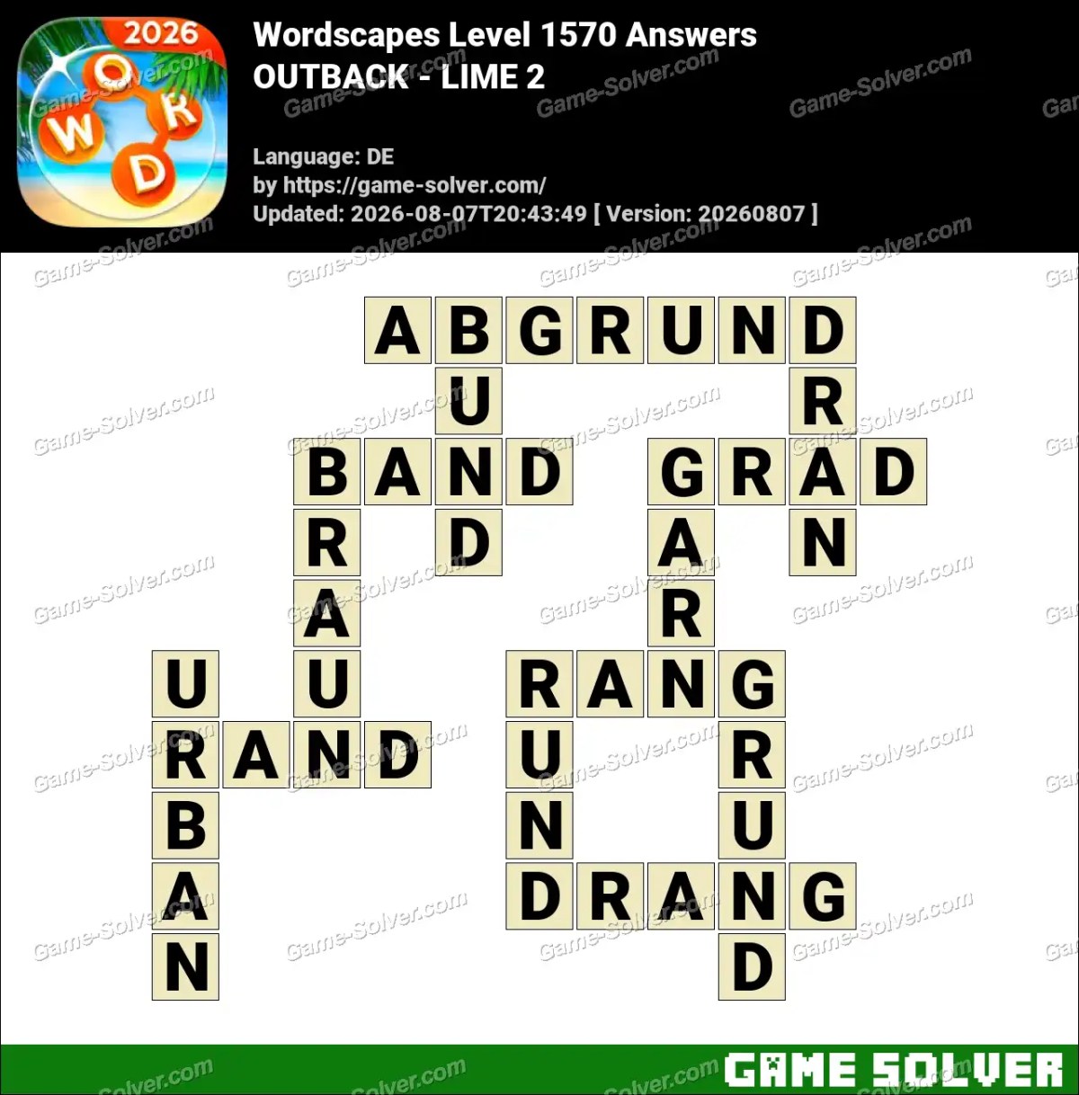 Wordscapes Deutsche Level 1570 Answers — OUTBACK - LIME 2