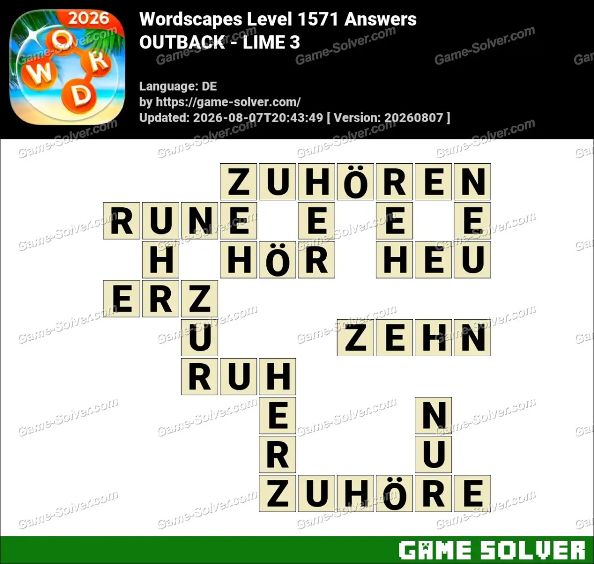 Wordscapes Deutsche Level 1571 Answers — OUTBACK - LIME 3