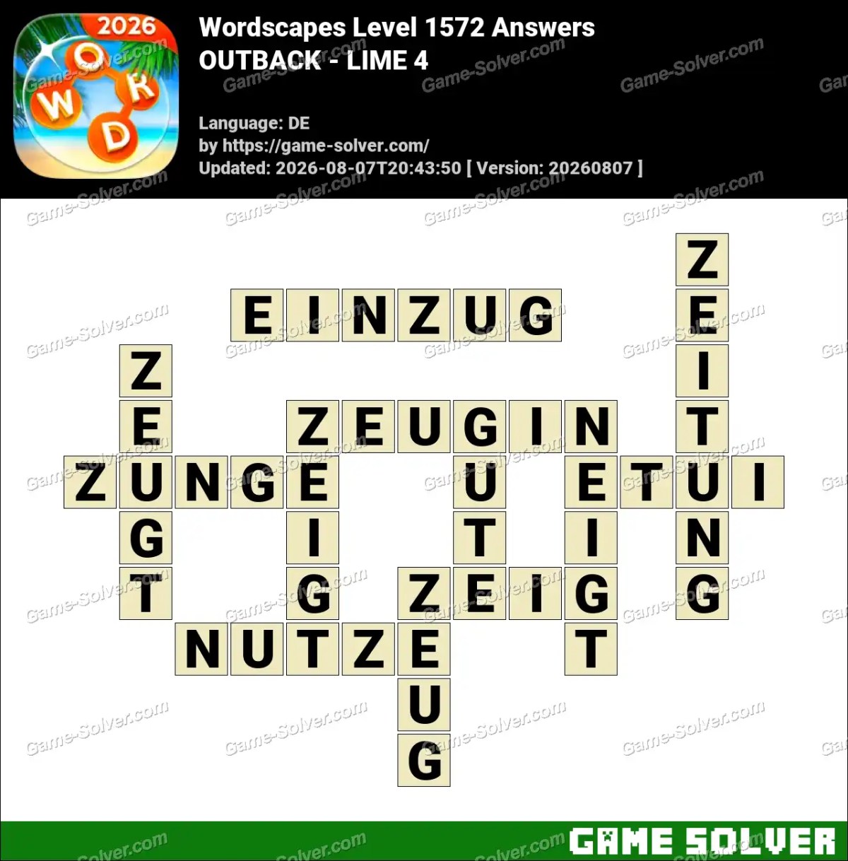 Wordscapes Deutsche Level 1572 Answers — OUTBACK - LIME 4