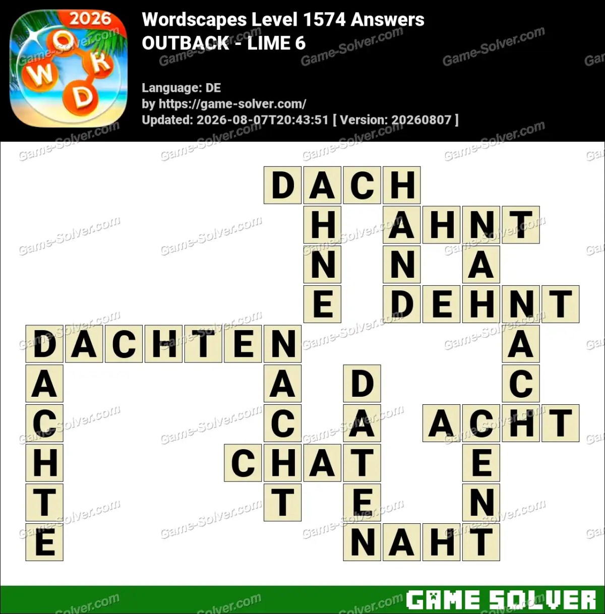Wordscapes Deutsche Level 1574 Answers — OUTBACK - LIME 6