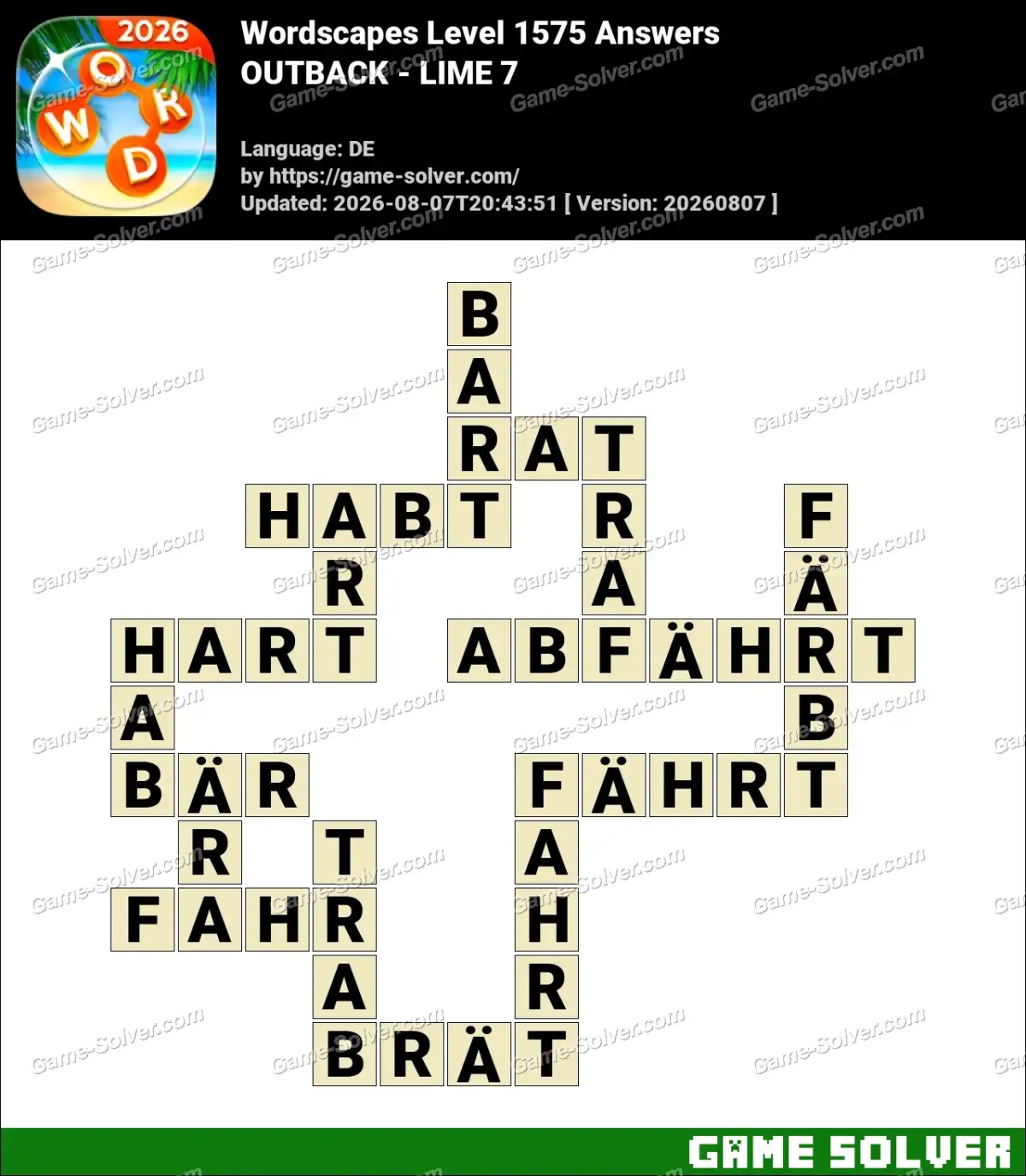 Wordscapes Deutsche Level 1575 Answers — OUTBACK - LIME 7