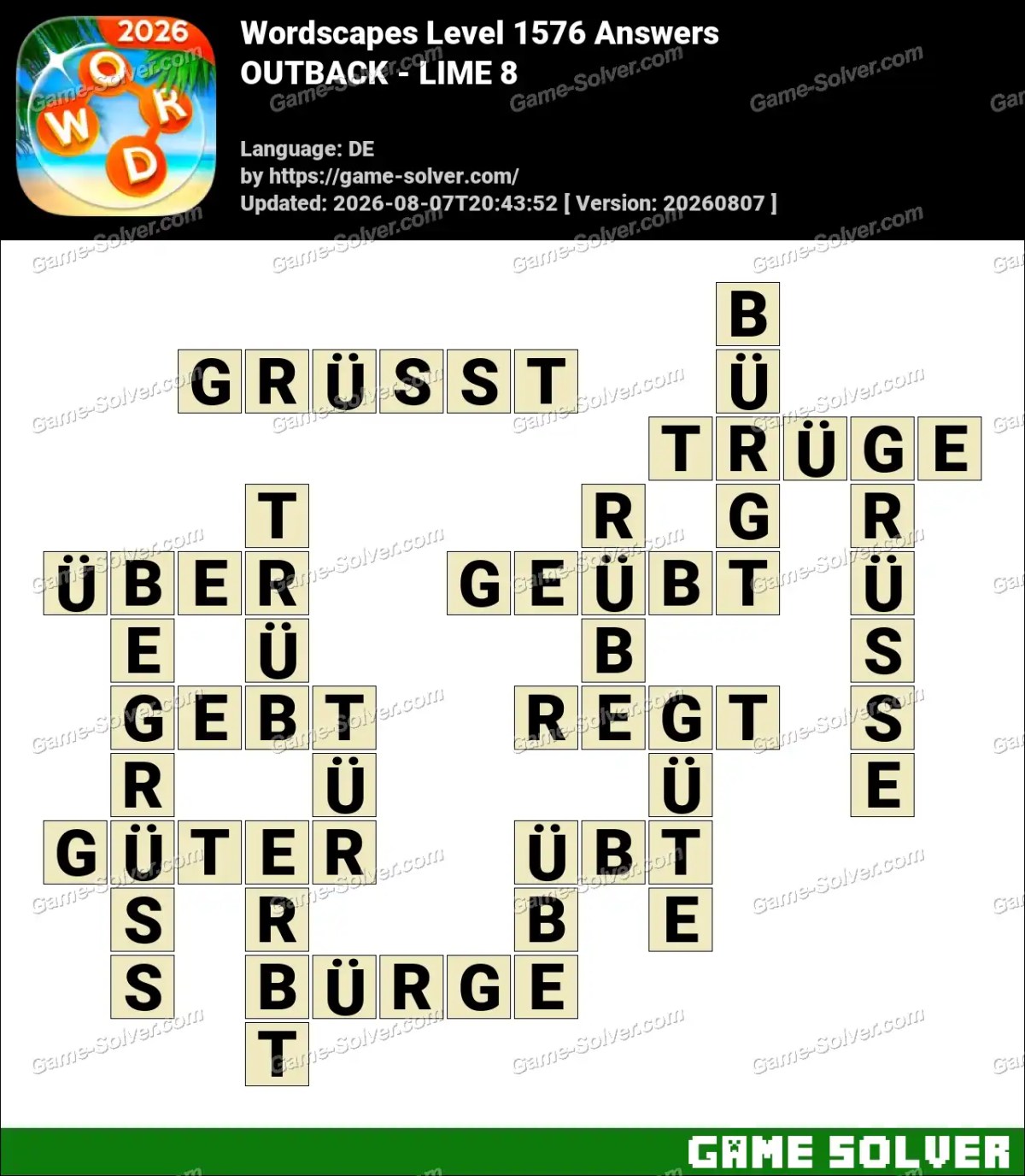 Wordscapes Deutsche Level 1576 Answers — OUTBACK - LIME 8