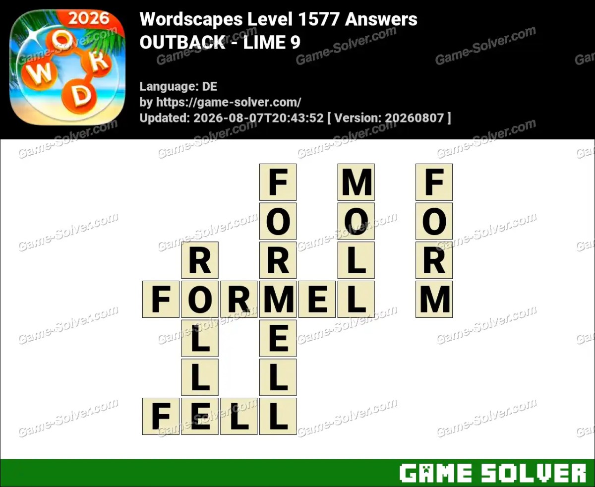 Wordscapes Deutsche Level 1577 Answers — OUTBACK - LIME 9