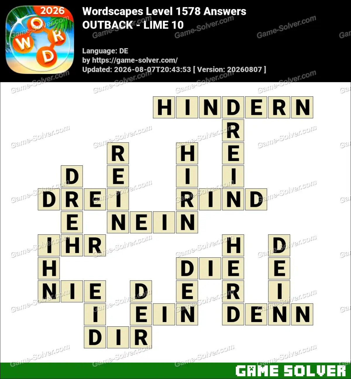 Wordscapes Deutsche Level 1578 Answers — OUTBACK - LIME 10