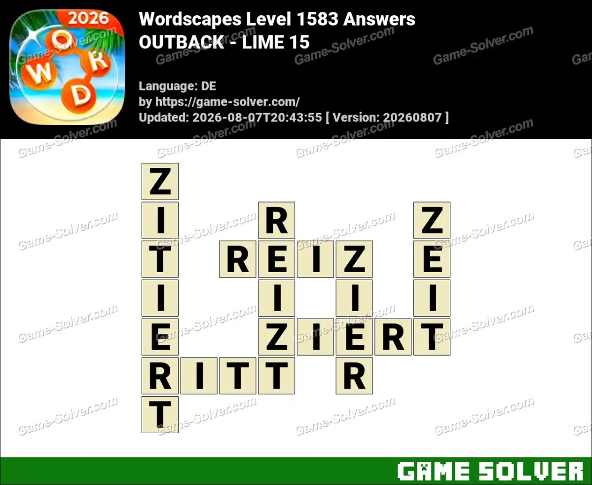 Wordscapes Deutsche Level 1583 Answers — OUTBACK - LIME 15