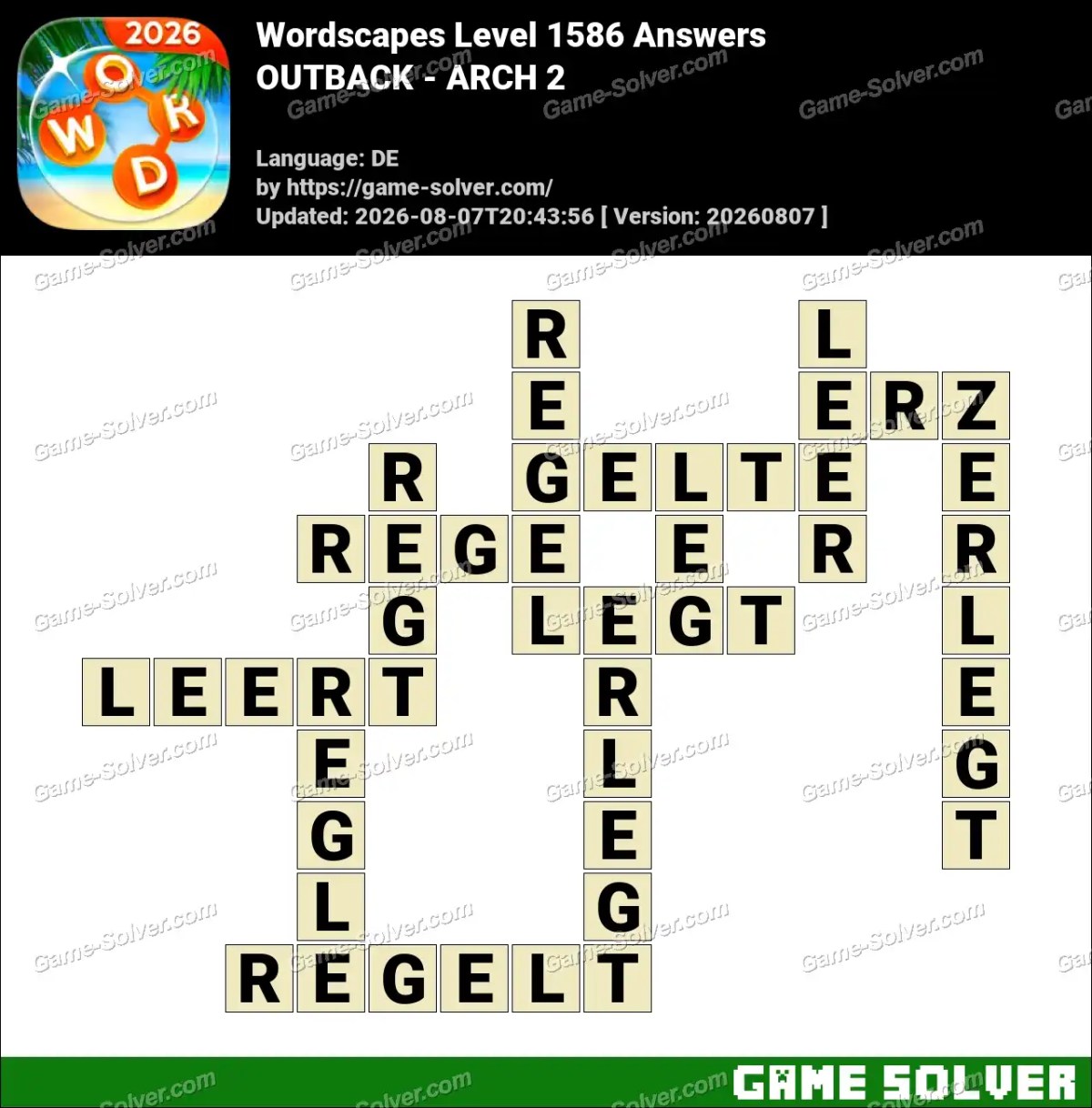 Wordscapes Deutsche Level 1586 Answers — OUTBACK - ARCH 2