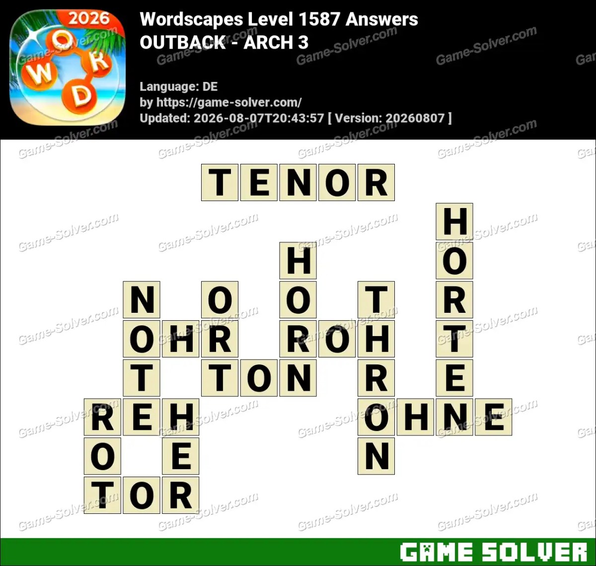 Wordscapes Deutsche Level 1587 Answers — OUTBACK - ARCH 3