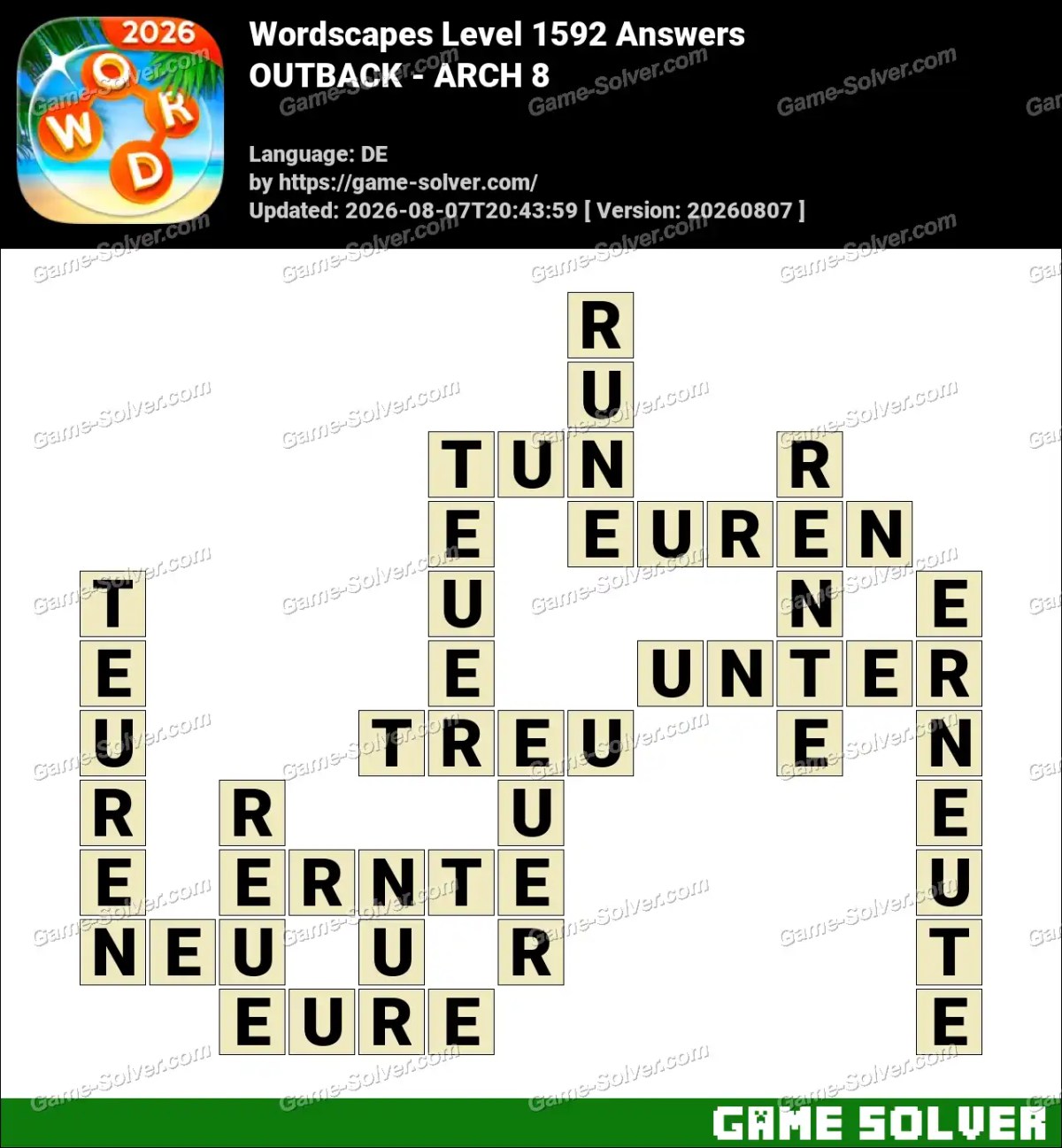 Wordscapes Deutsche Level 1592 Answers — OUTBACK - ARCH 8