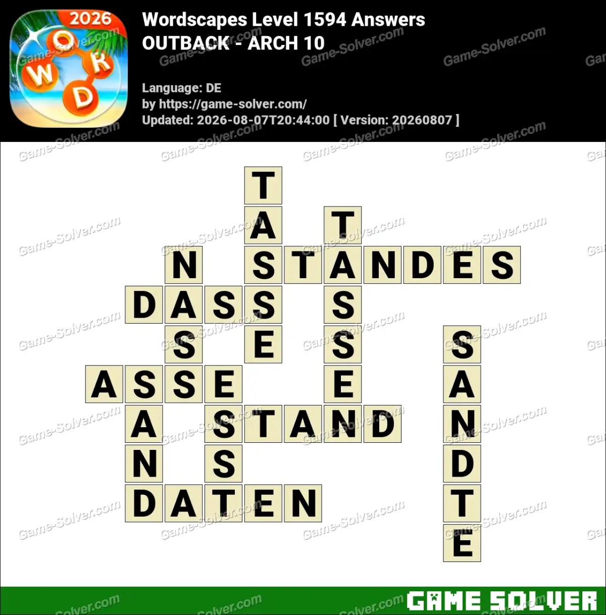 Wordscapes Deutsche Level 1594 Answers — OUTBACK - ARCH 10