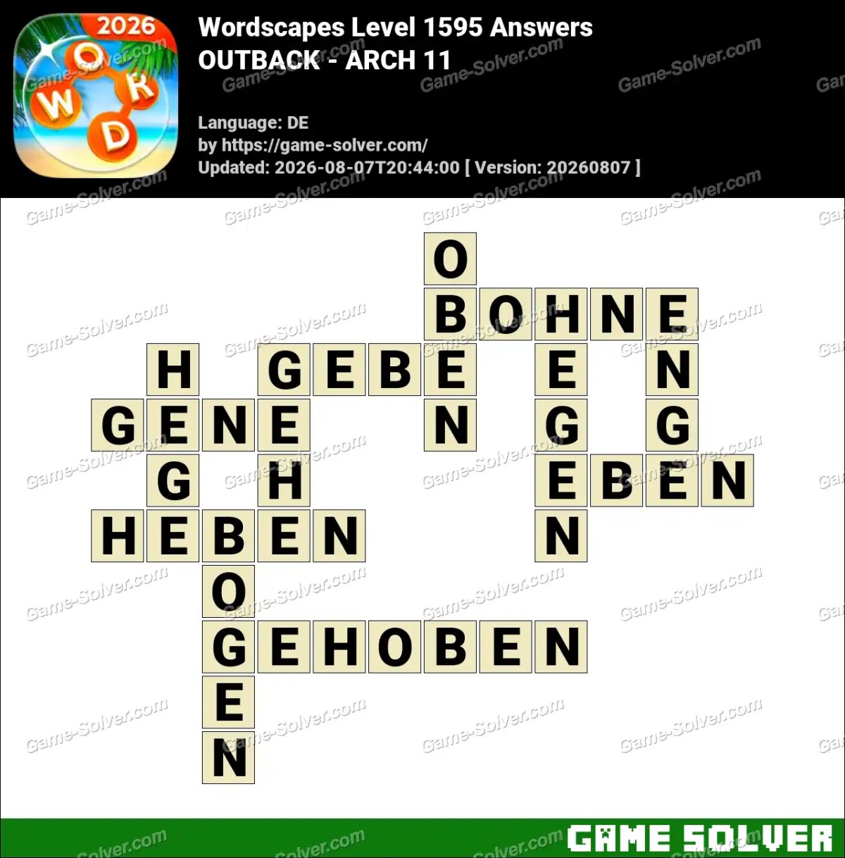 Wordscapes Deutsche Level 1595 Answers — OUTBACK - ARCH 11