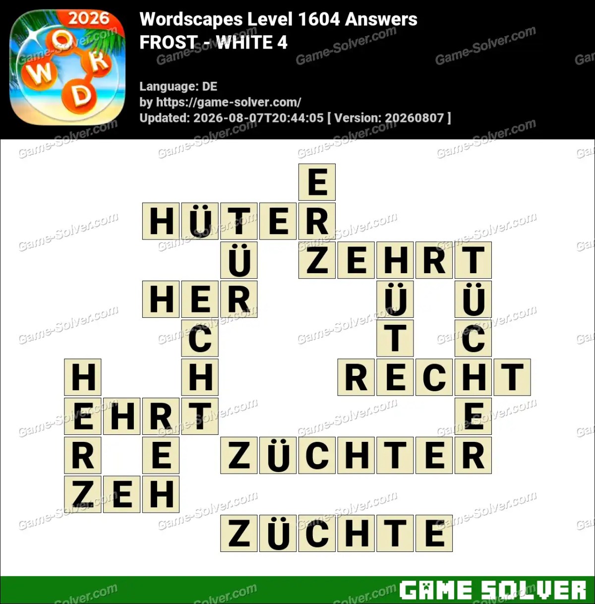 Wordscapes Deutsche Level 1604 Answers — FROST - WHITE 4