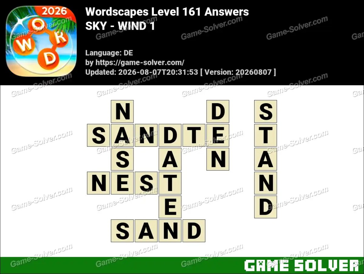 Wordscapes Deutsche Level 161 Answers — SKY - WIND 1 Wordscapes Deutsche Level 161 Answers — SKY - WIND 1