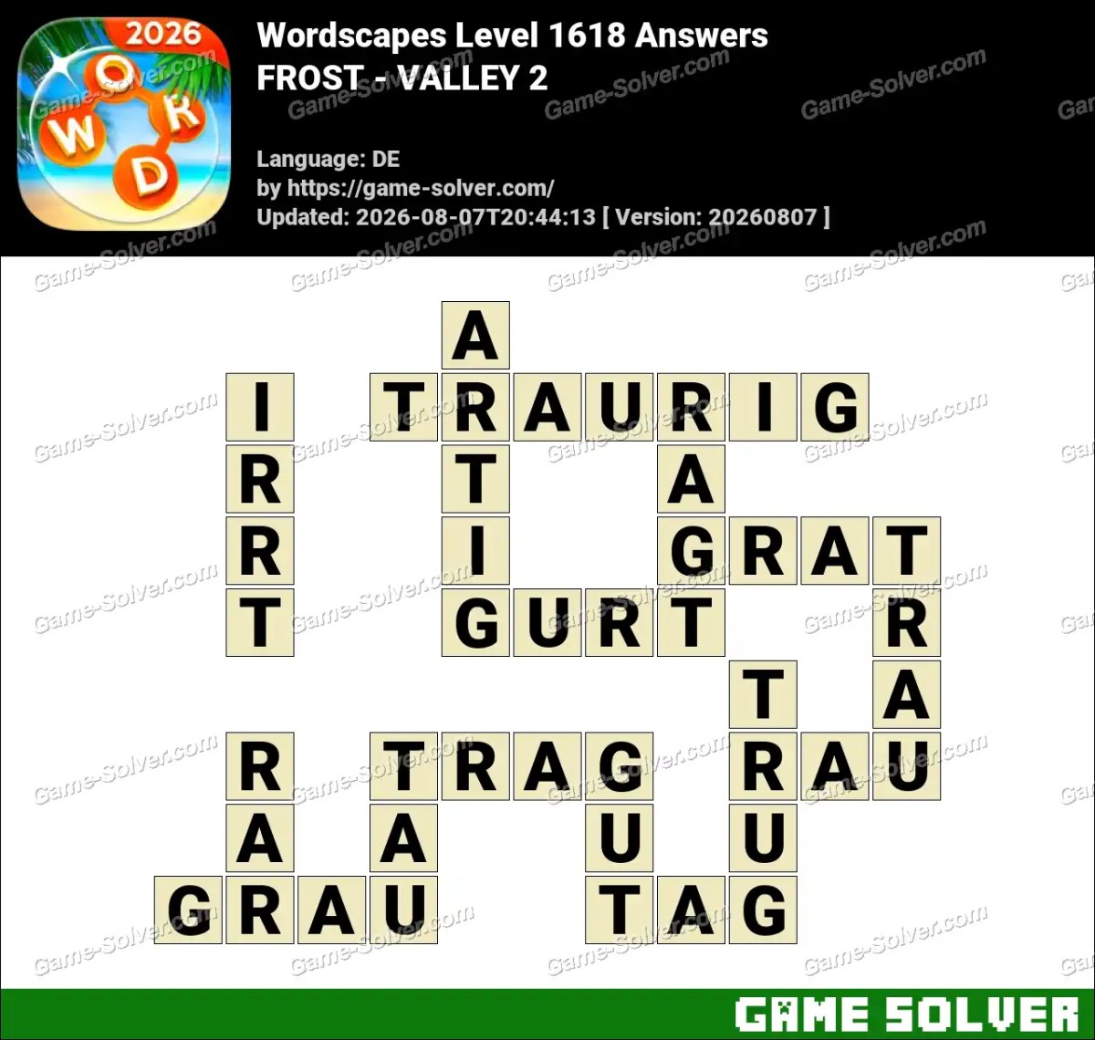 Wordscapes Deutsche Level 1618 Answers — FROST - VALLEY 2