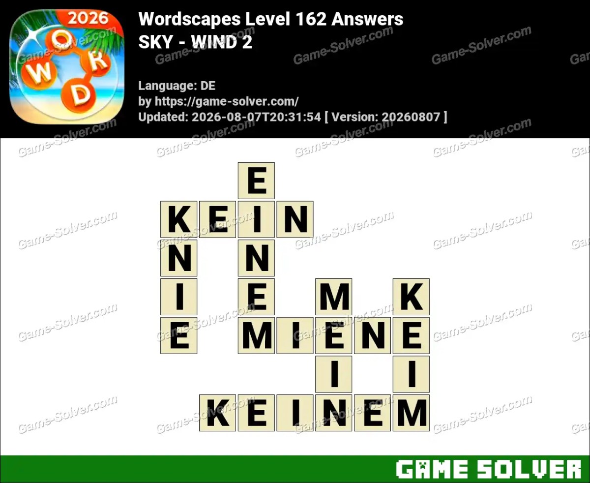 Wordscapes Deutsche Level 162 Answers — SKY - WIND 2 Wordscapes Deutsche Level 162 Answers — SKY - WIND 2