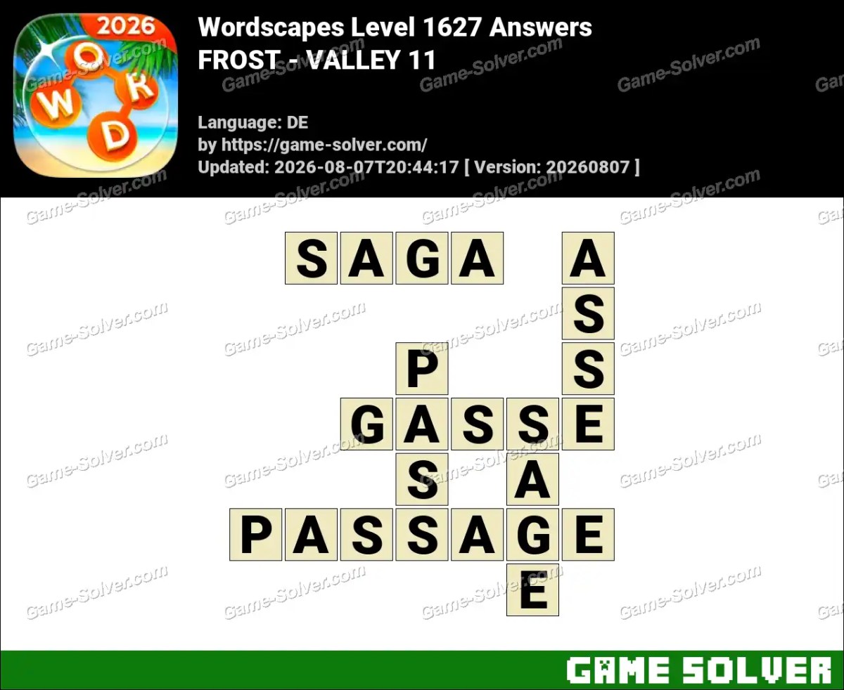 Wordscapes Deutsche Level 1627 Answers — FROST - VALLEY 11