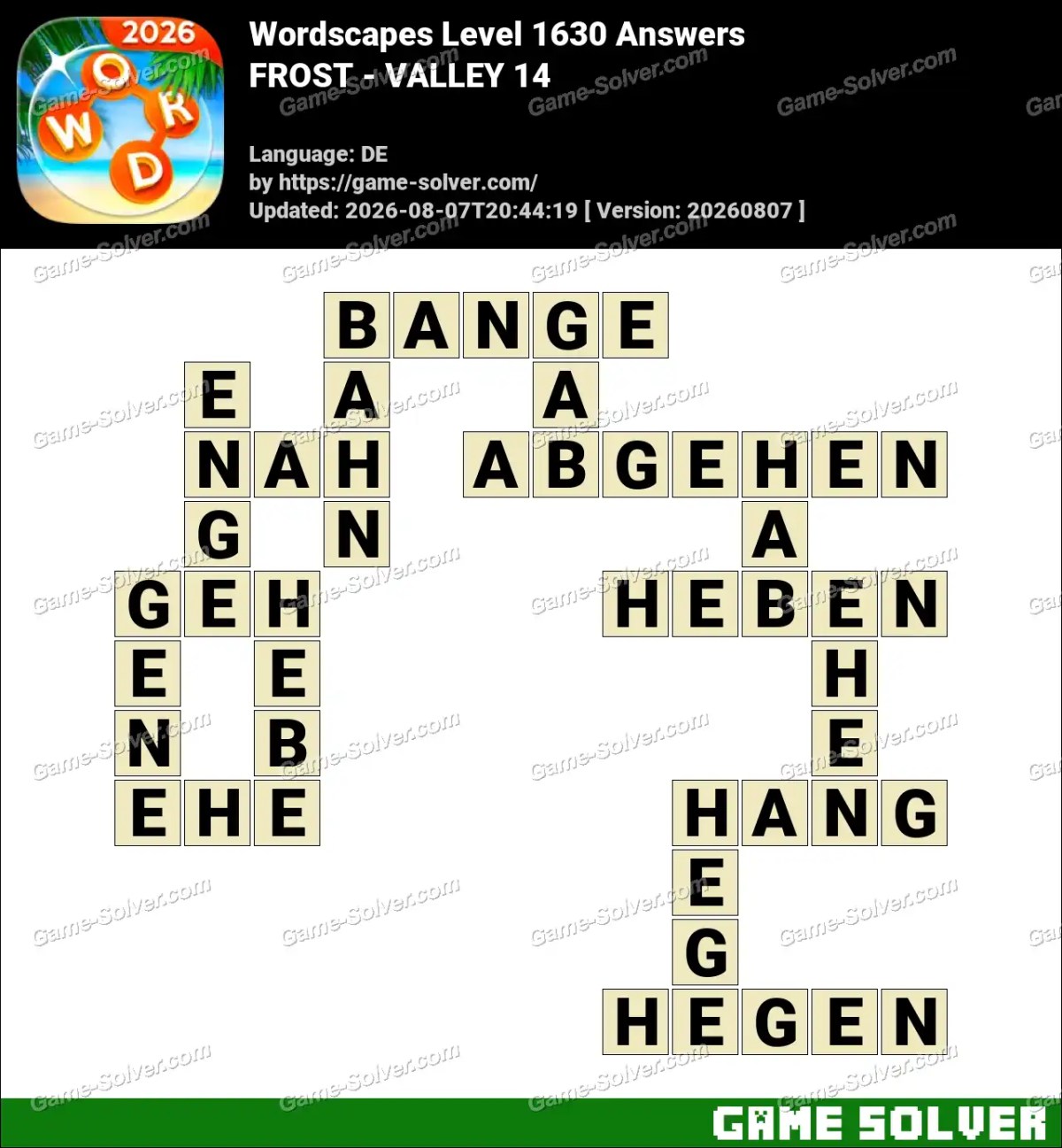 Wordscapes Deutsche Level 1630 Answers — FROST - VALLEY 14