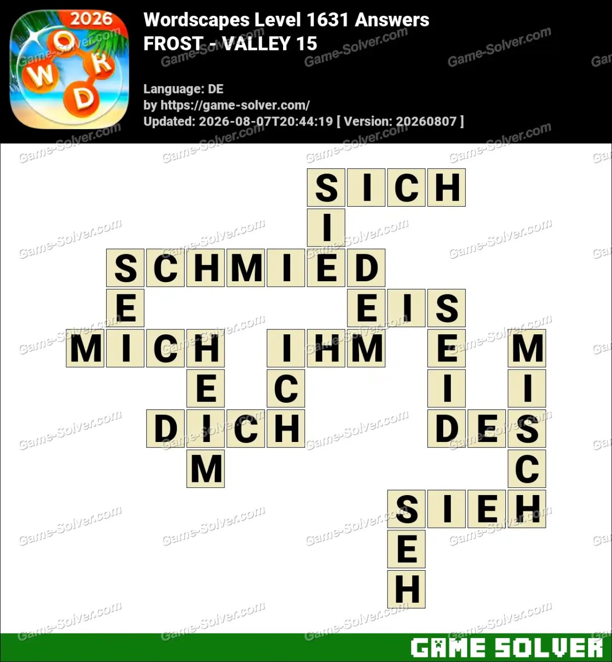 Wordscapes Deutsche Level 1631 Answers — FROST - VALLEY 15