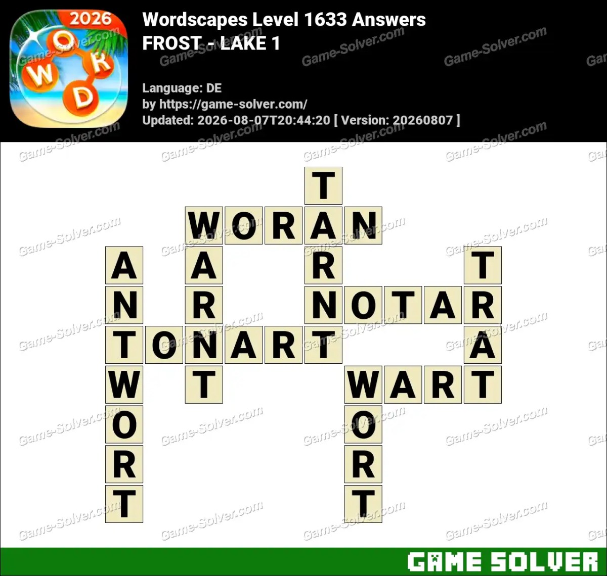 Wordscapes Deutsche Level 1633 Answers — FROST - LAKE 1