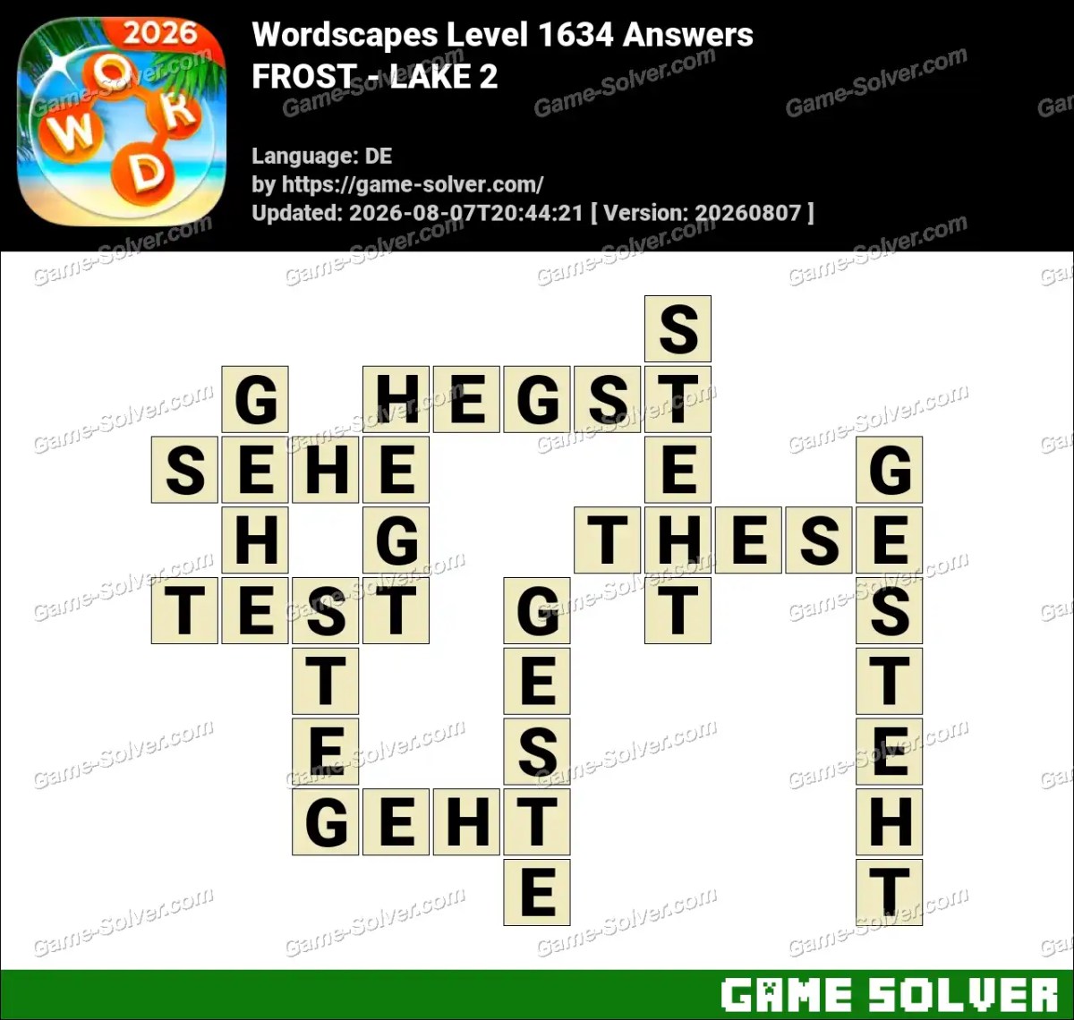 Wordscapes Deutsche Level 1634 Answers — FROST - LAKE 2