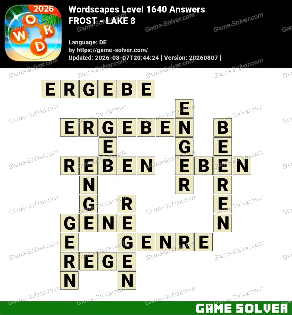 Wordscapes Deutsche Level 1640 Answers — FROST - LAKE 8