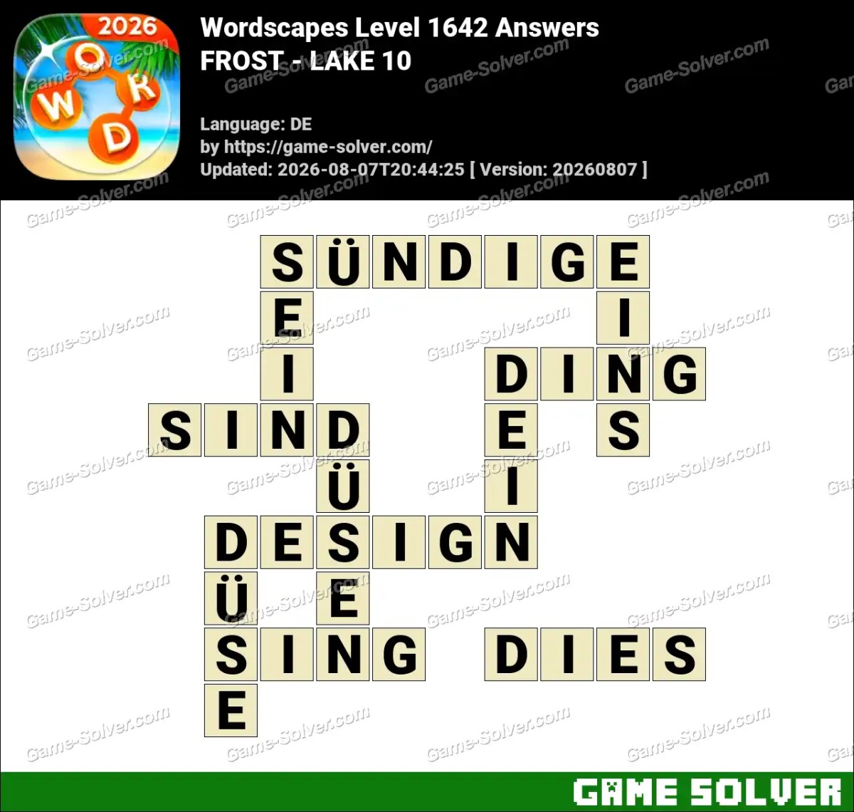Wordscapes Deutsche Level 1642 Answers — FROST - LAKE 10