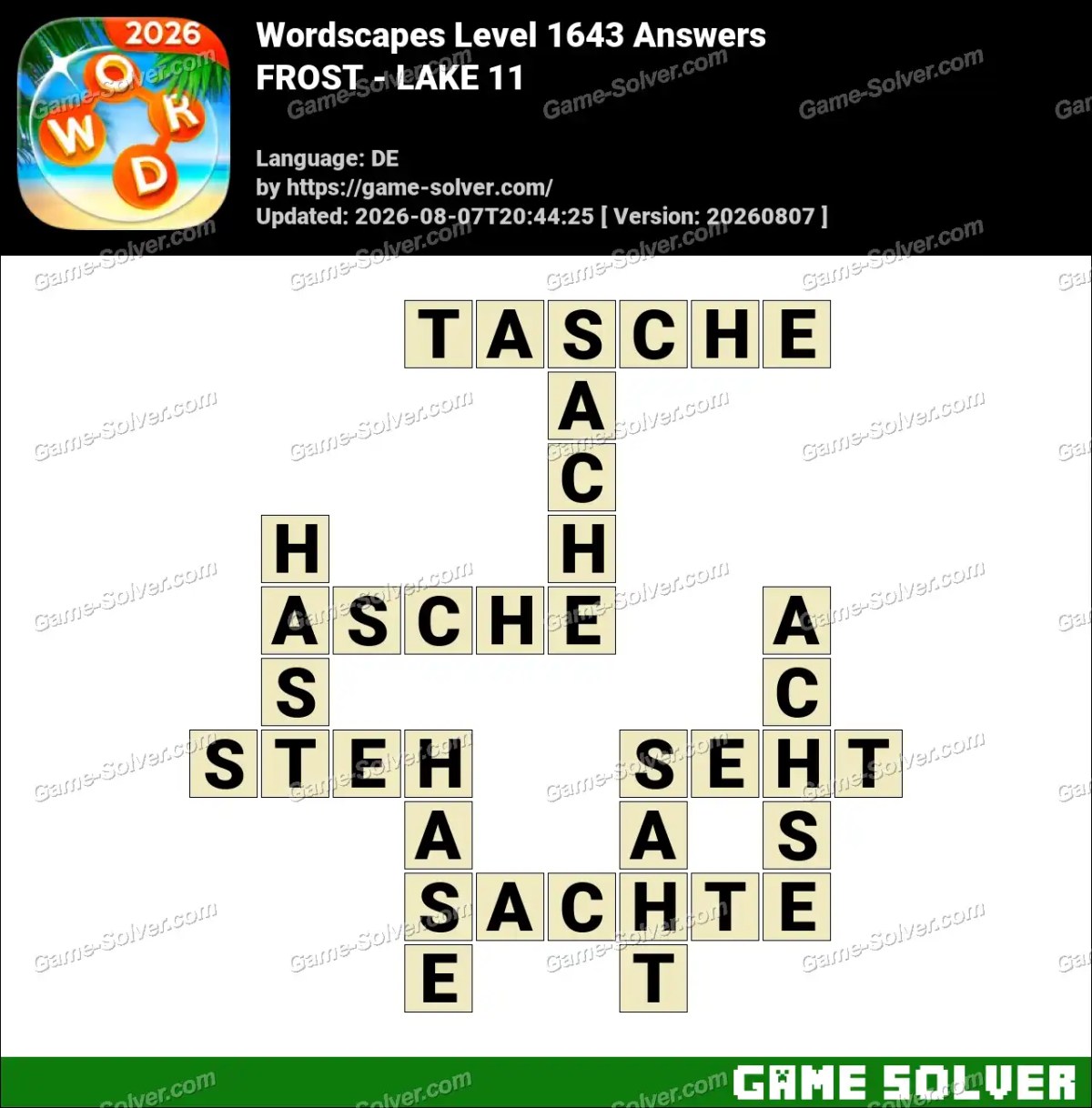 Wordscapes Deutsche Level 1643 Answers — FROST - LAKE 11